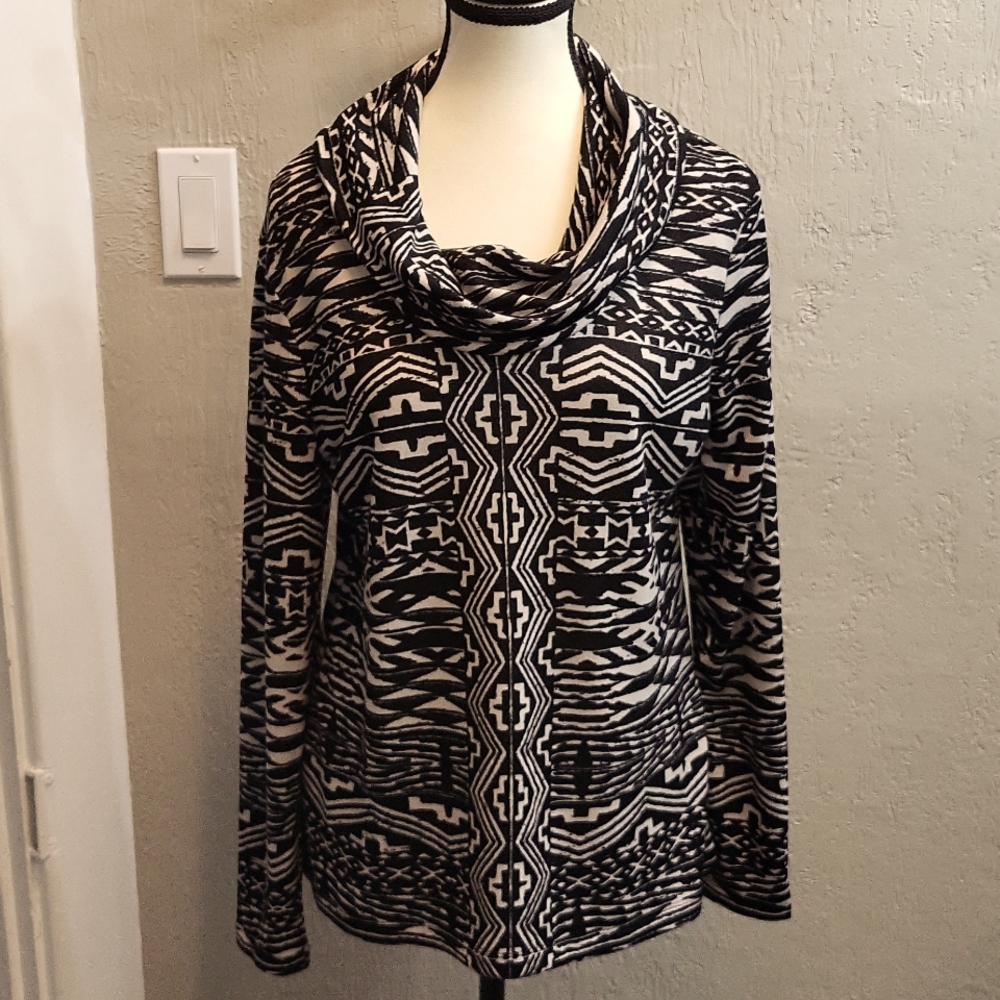 Chico's Long Sleeve Cowl Neck Aztec Print Top
